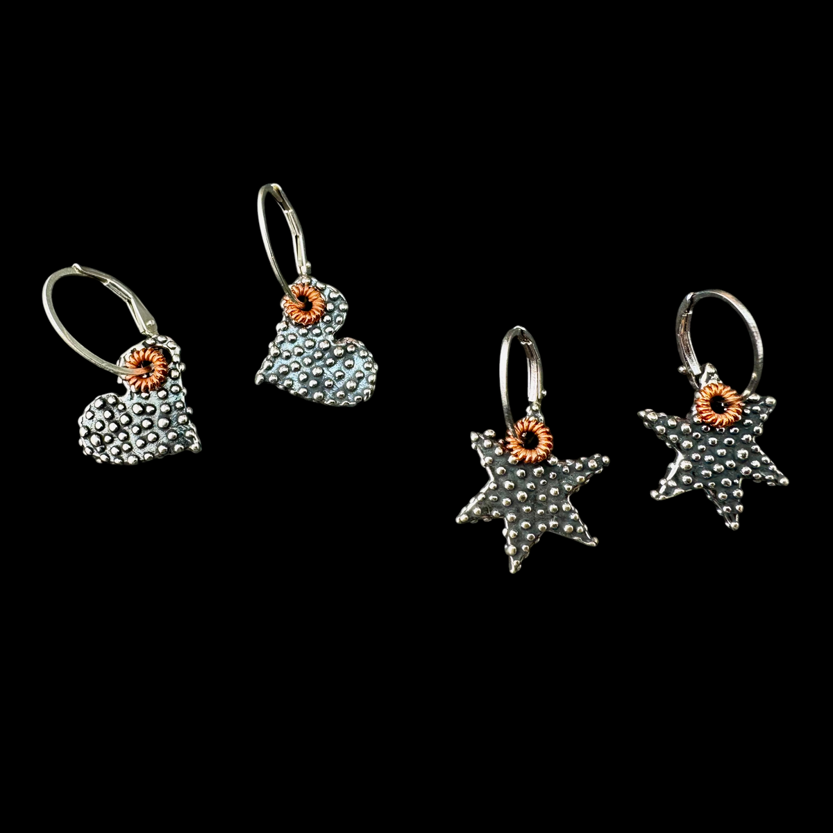 Granulated Hearts and Stars Earrings