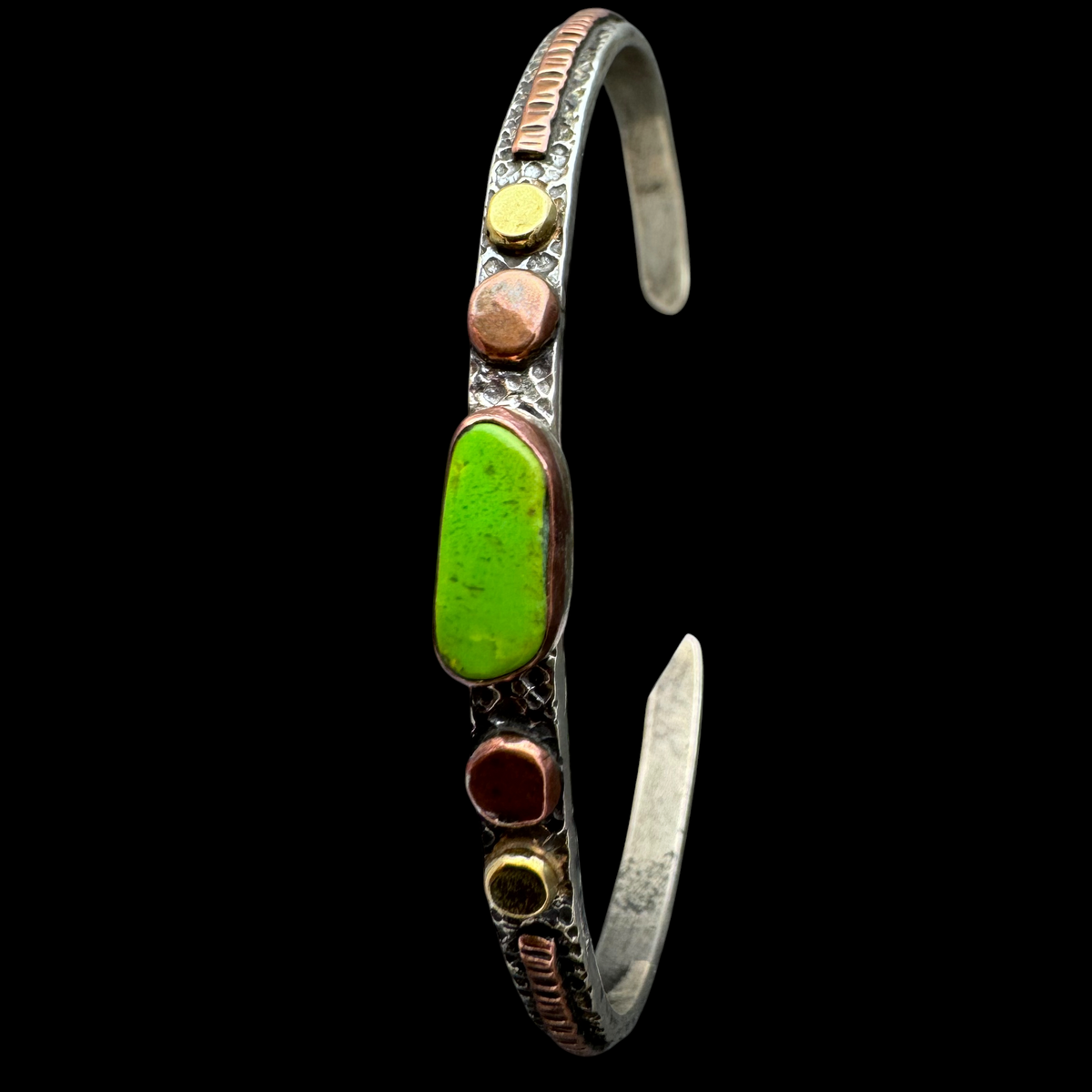 Gaspeite skinny cuff bracelet, top view
