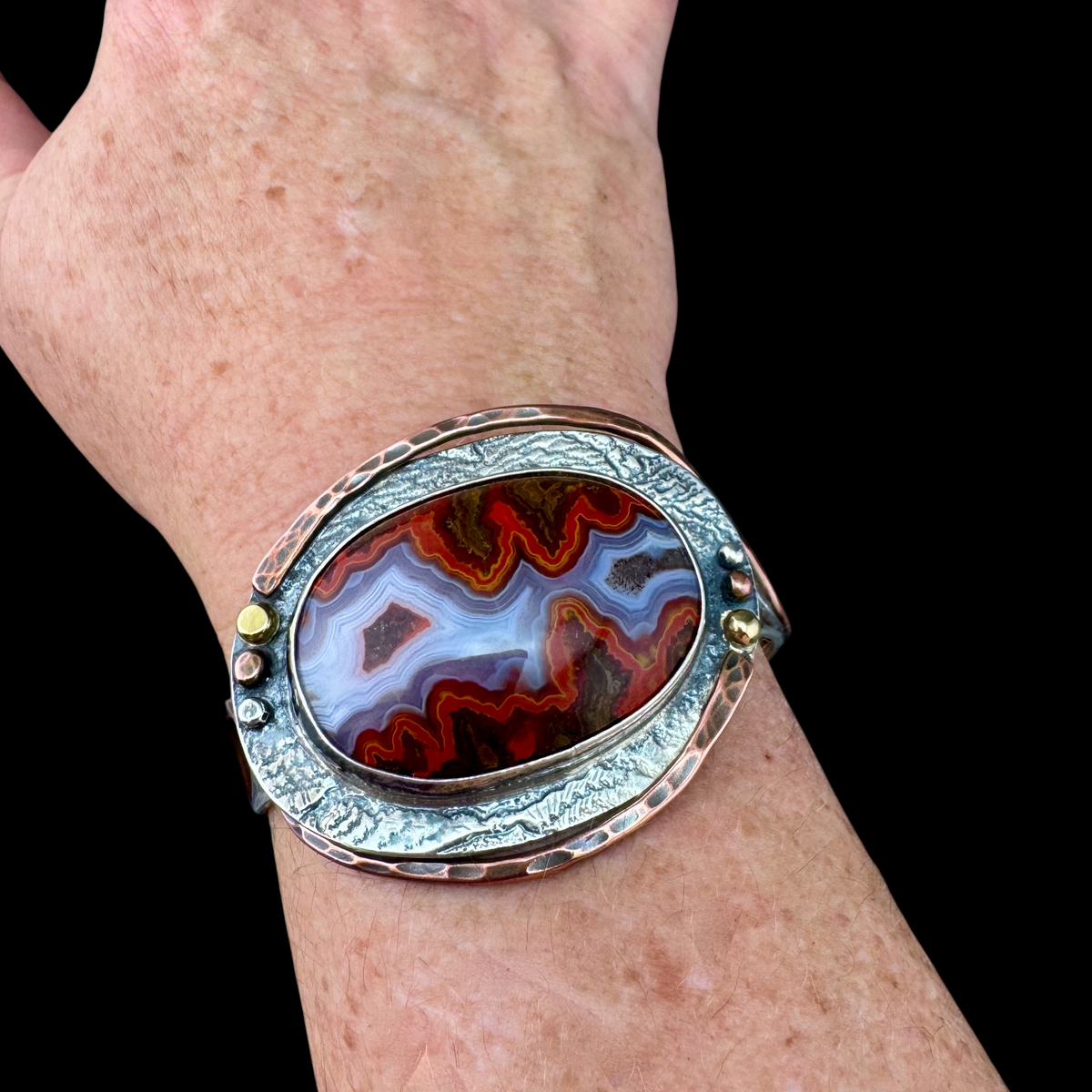 Moroccan Seam Agate cuff bracelet worn on the wrist