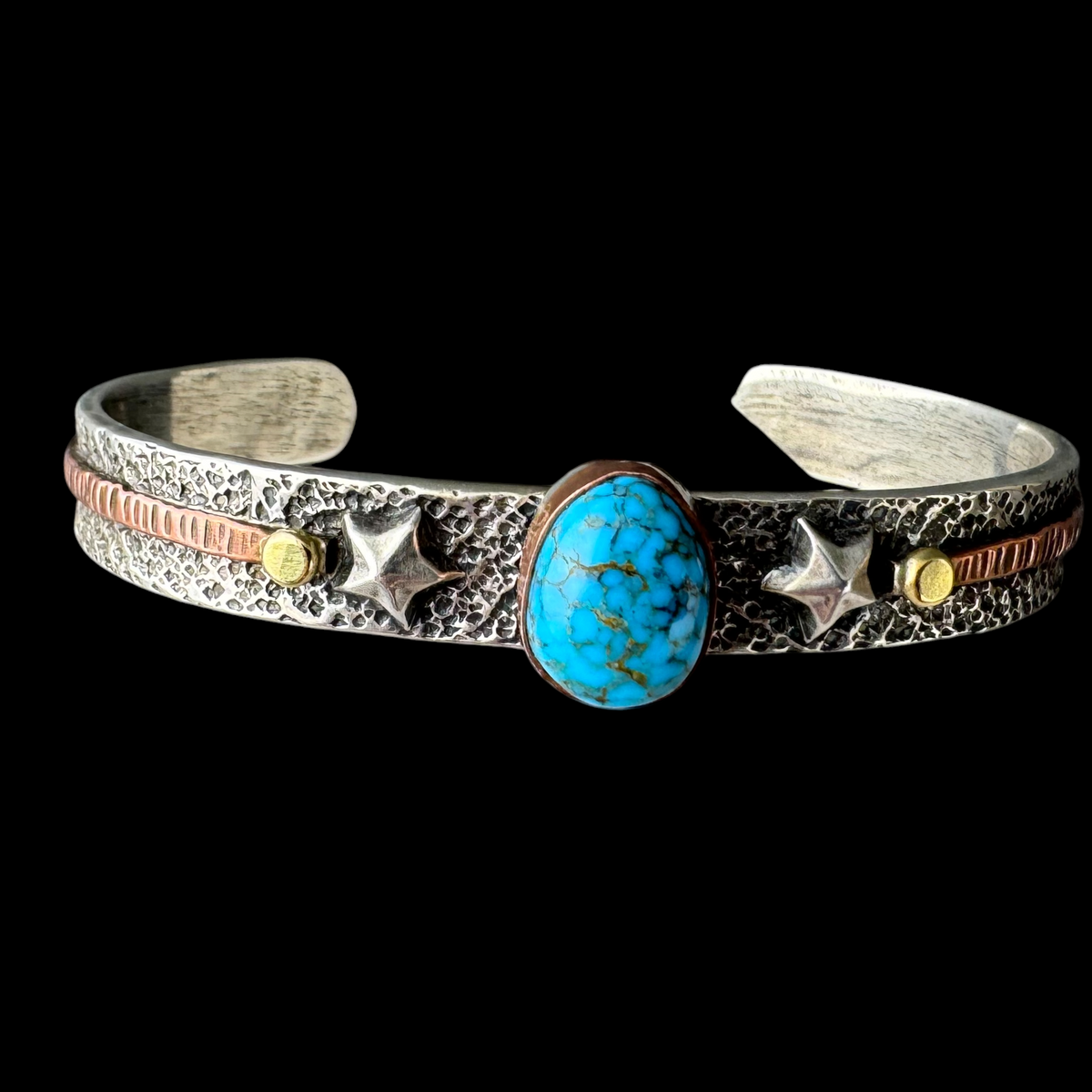 Royston Turquoise star cuff bracelet, angled view