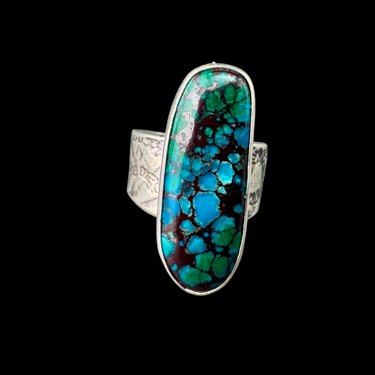 Azurite oval ring, front view