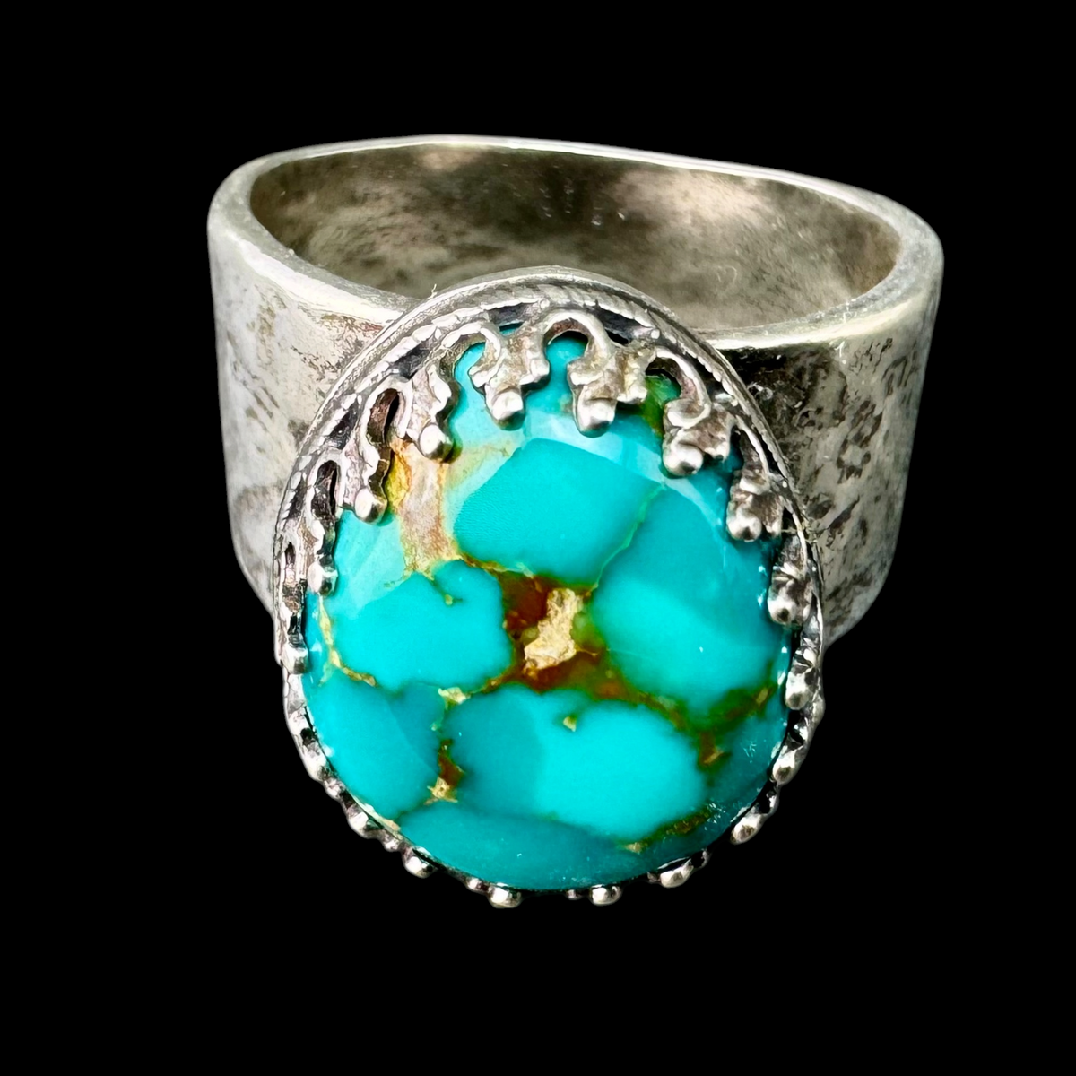 Kingman Turquoise crown ring in sterling silver