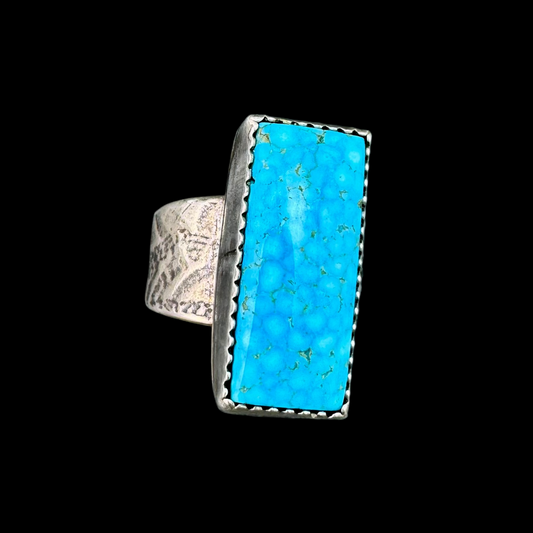 Kingman Turquoise rectangle ring in sterling silver